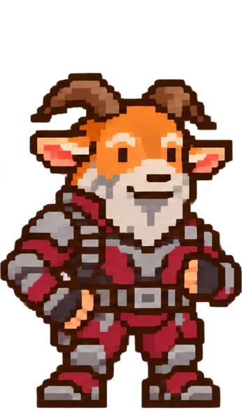 David as a pixel goat with a gray beard, in a red and gray suit